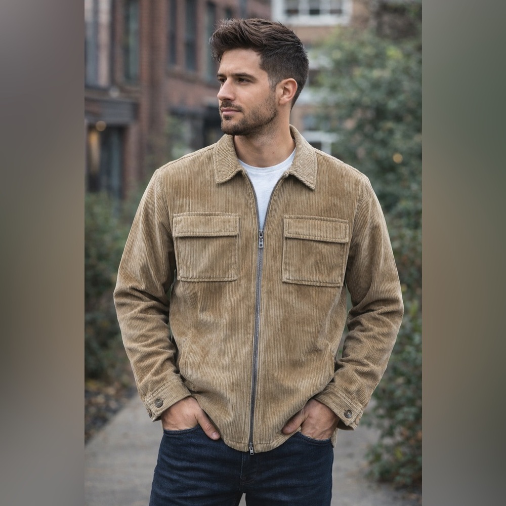 Mode of One Tan Corduroy Zip-Up Jacket Shacket Men’s Size Small long sleeve‎